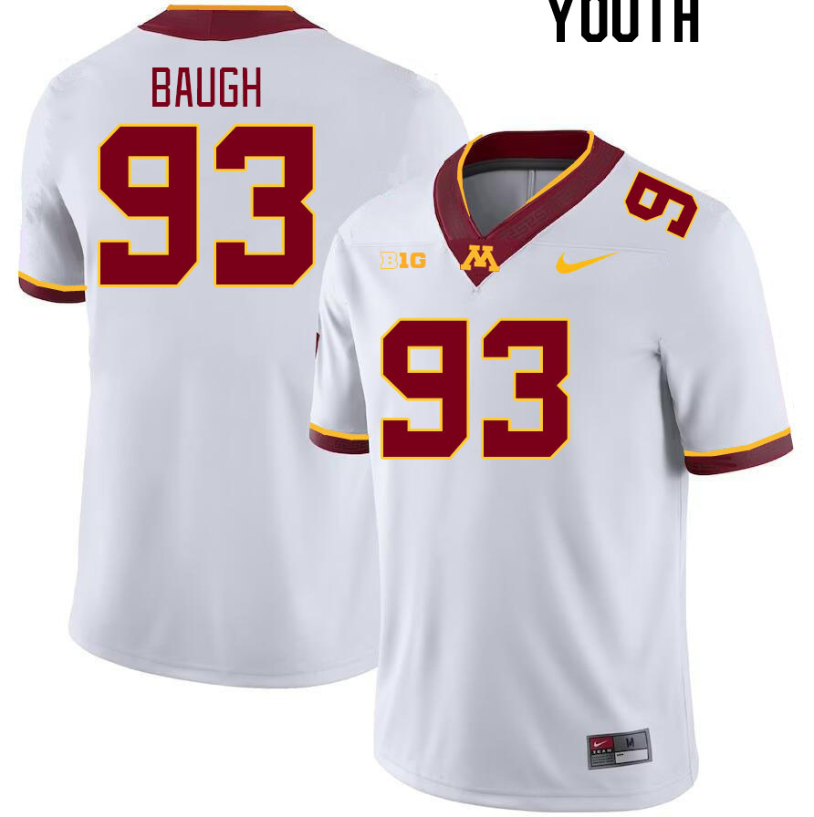 Youth #93 Kyler Baugh Minnesota Golden Gophers College Football Jerseys Stitched-White - Click Image to Close